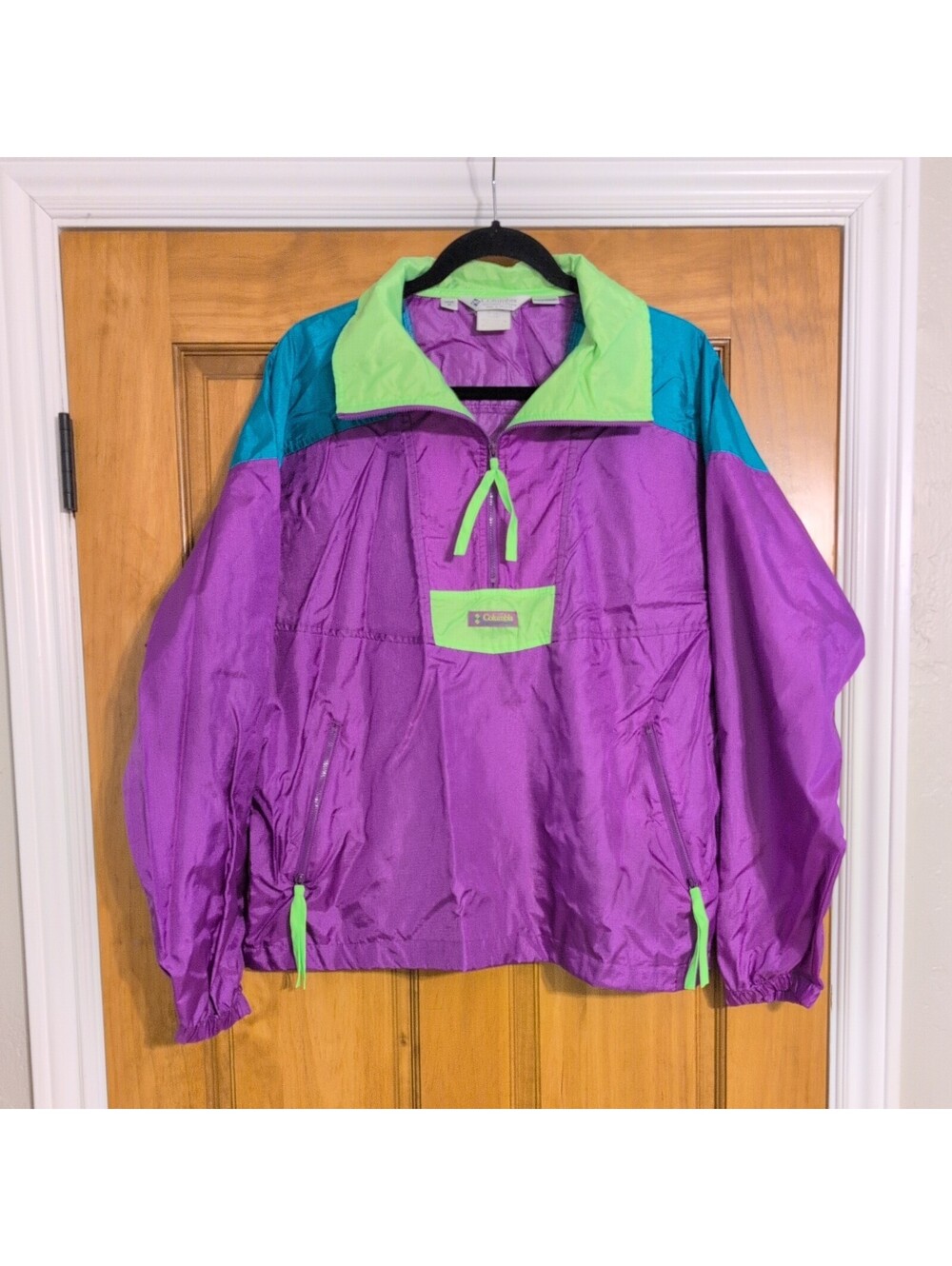 VTG Columbia Jacket Mens M Purple Radial Sleeve Windbreaker Nylon 80s 90 bright